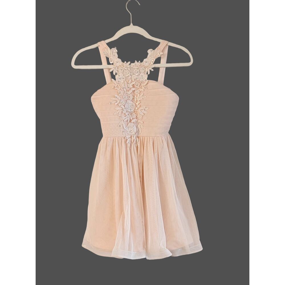 Sequin Hearts Blush Pink Tulle Party Dress Lace Applique Girls 12